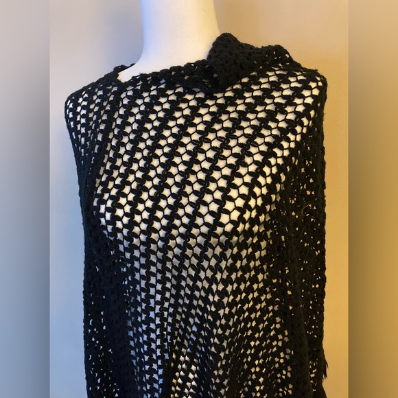 Soft Knit Black Poncho Shawl - Picture 2 of 4